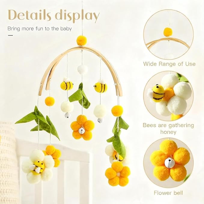 Baby Mobile for Crib Crib Nursery Mobile for Boys Girls Boho Bee Flower Nursery Decor Soothe Toy Baby Shower Set for Soothing & Early Sensory Development