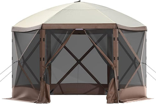 10 x 10 FT Gazebo Tent, Pop Up Design Camping Gazebo Tent, 6-Sided Pop-up Canopy Shelter Tents Portable 8 Person Gazebos Screen Tents for Camping and Backyard Activities