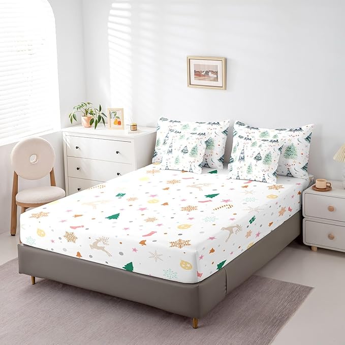 Feelyou Christmas Bed Set Xmas Tree Comforter Set with Sheets Snowflake Watercolor Blue Bed in a Bag for Kids Boys Girls Room Decor New Year Theme Bedding Set Bedroom Collection Twin Size