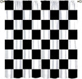 Black Checkered Curtains,70s Vintage Twisted Checkered Window Drapes Colorful Groovy Trendy Wavy Hippie Grid Print Window Treatments for Kids Boy Bedroom Living Room 42" W X 45" L
