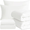 NTBAY Twin Comforter Set with Sheets, 5 Pieces Soft and Breathable Twin Bedding Set, Twin Bed in a Bag, Down Alternative Comforter Set Solid Color All Season, Kids Bedding Set, White