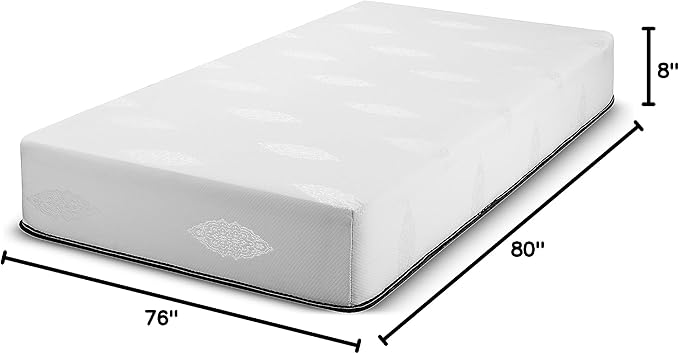 Fortnight Bedding 8 inch California King Size Gel-Infused Memory Foam Mattress with White Stretch Knit Fabric - CertiPUR-US Foam – 10 Year Warranty - Made in USA