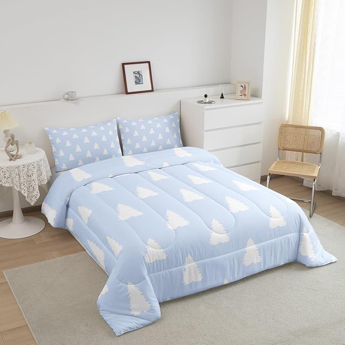 Feelyou Christmas Trees Bedding Set for Kids Boys Girls Twin Size Xmas Comforter Set Ultra Soft Winter Comforter Holiday Decor Duvet Quilt Bedroom Decor Christmas Decorations Quilt