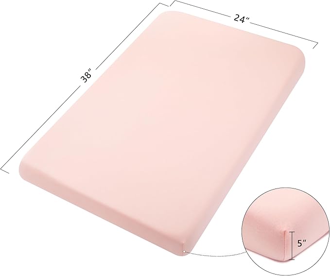TILLYOU Mini Crib Fitted Sheets - Soft Knit Sheet for Pack N Play, Microfiber Mini Crib Sheets, Playpen Bedding Sheet for Baby 2 Pack, Machine Washable, White & Peachy Pink