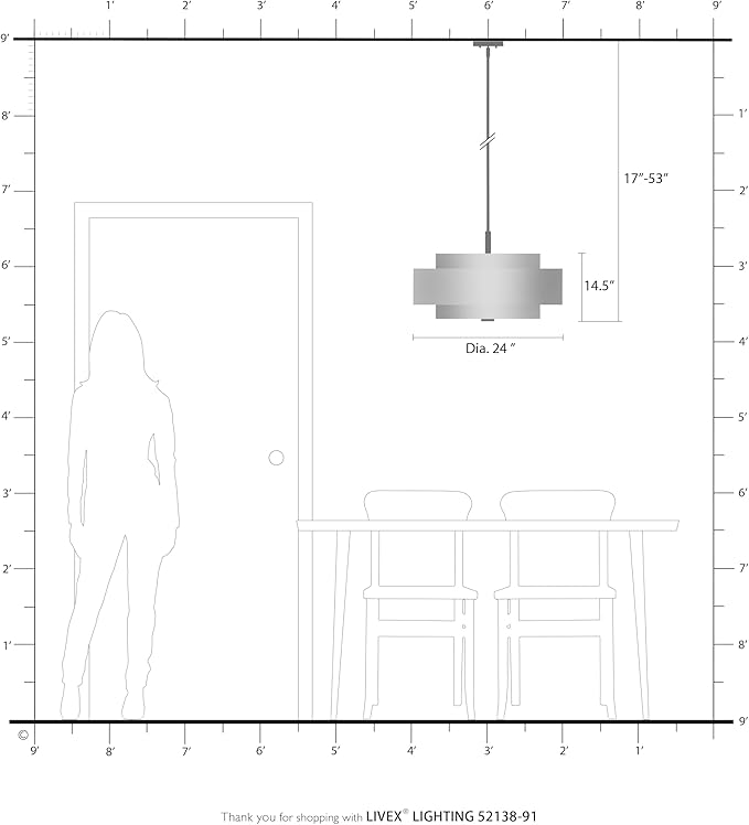 Livex Lighting Fabric Shade 52138-91 Meridian 5 Light Brushed Nickel Pendant