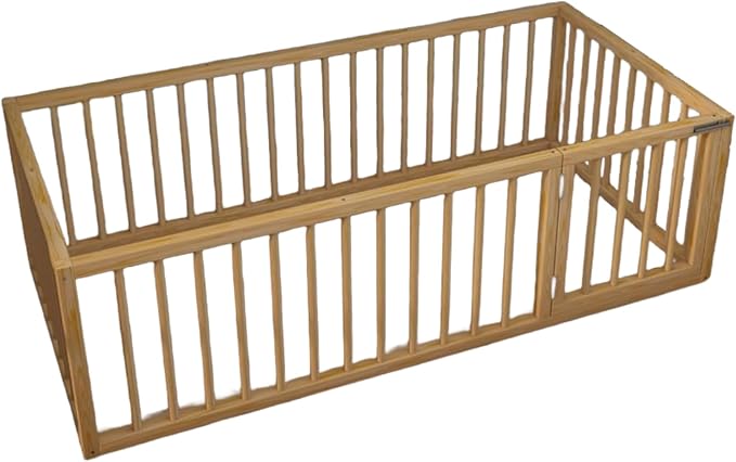 Montessori Floor Bed with Door On The Right Side for Toddler | Pine Wood Natural Solid Frame Beds | Sturdy Modern Design Floor Bed Frame for Boy and Girls (Full, Height: 23.6 Inches)