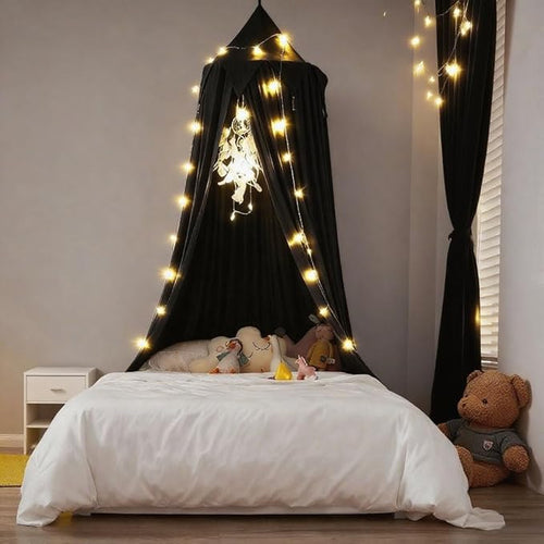 Akiky Bed Canopy for Bed with Lights,Dream Catcher,Hanging Canopy for Indoor Outdoor Castle Canopy for Reading Nook House Decoration (Black)