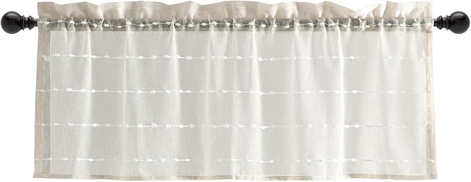 Lush Decor Farmhouse Textured Sheer Window Curtain Valance, 52"W x18"L, Beige