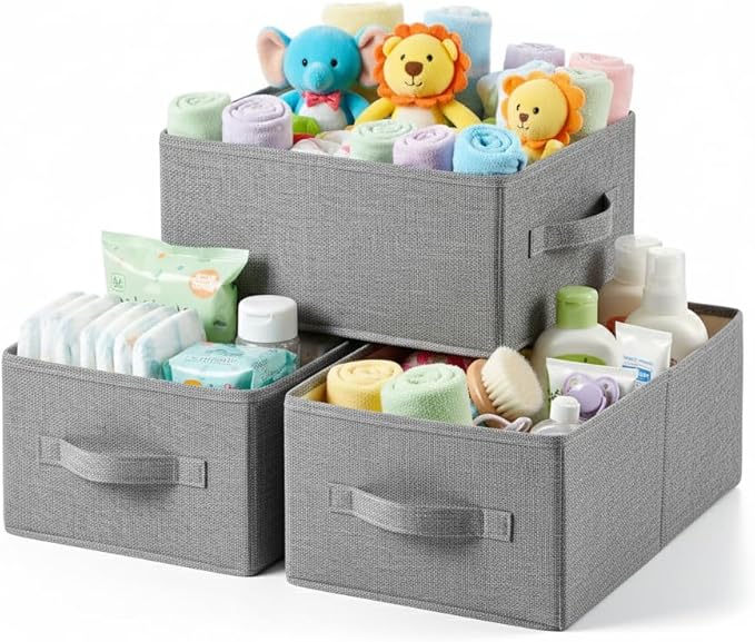 evamarie Diaper storage organizer + 1 nursery storage basket + 3 fabric storage bins | cubbies for daycare | wall mounted cubby storage | wall diaper shelf organizer | Diaper storage Bunddle