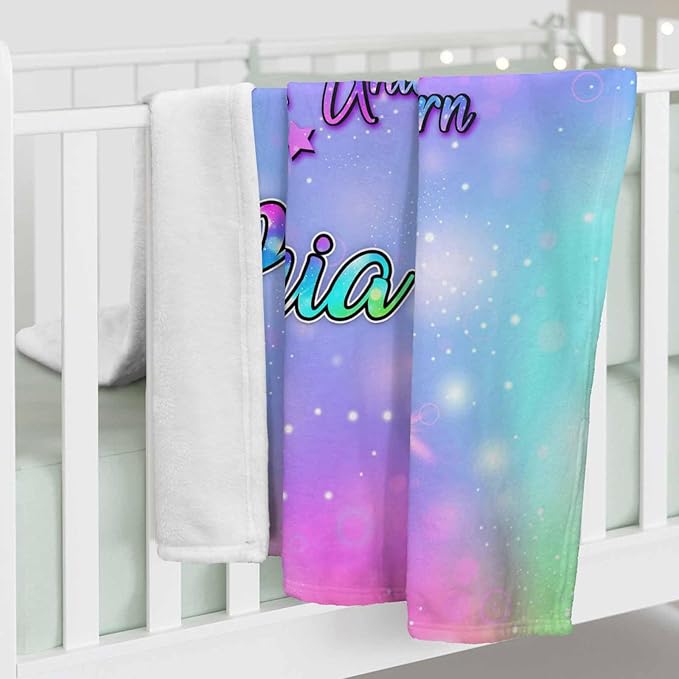 Ship Next Day, Custom Toddlers Blanket with Name for Girls Boys, Blinking Unicorn Blankets- Printed in USA, Personalized Baby Names Blankets for Kids Teens, Christmas Birthday Gifts for Grandchildren