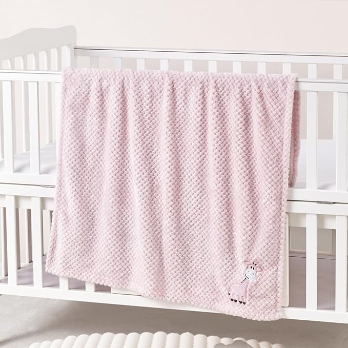 CREVENT 2Pcs 30''X40'' Cute Cozy Fluffy Warm Baby Blankets for Infants Toddlers' Bedding Crib Cot Stroller - Giraffe + Pink