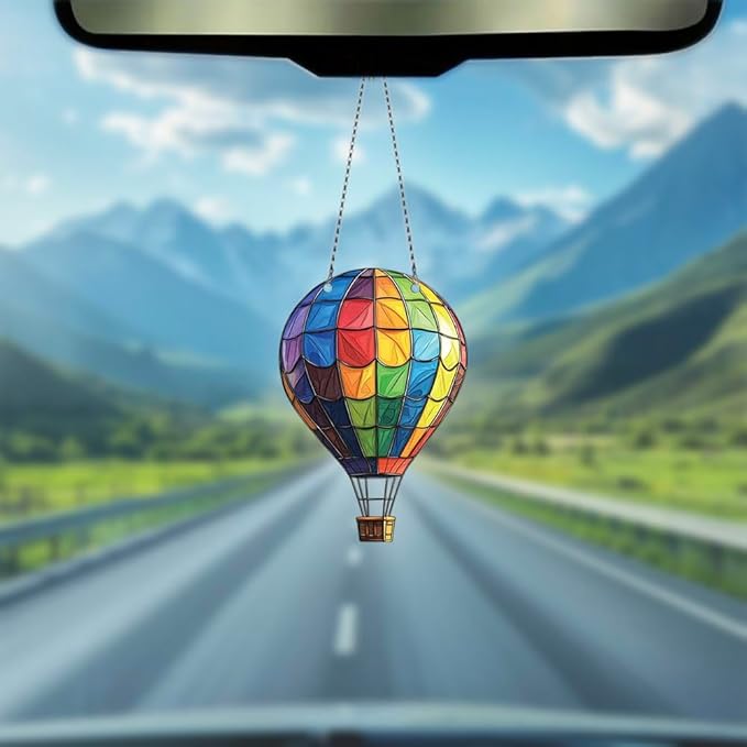 Rainbow Hot Air Balloon Ornaments Decor - Gifts for Hot Air Balloon Lovers - Home Wall Room Kitchen Decorations - Acrylic Ornament