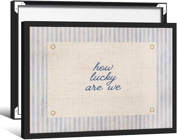 How Lucky Are We Quote Wall Art Navy Blue Positive Affirmations Poster 12x16 inch Black Framed Trendy Minimalist Aesthetic Canvas Prints for Dorm Bedroom Wall Decor