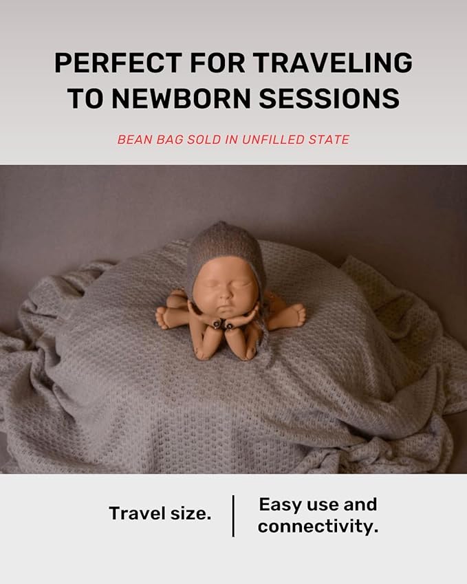 Travel Size Newborn Photography Beanbag 32” | Bean Filling Not Included | Professional Faux Leather Poser | Baby Photo Prop & Pose Pillow Shapable - Newborn Photography Props