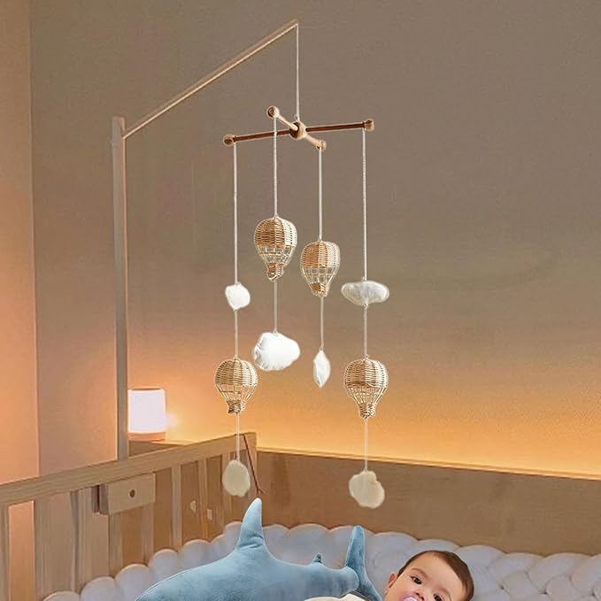 DYNWAVE Baby Mobile for Crib,Rattan Hot Air Balloon Pendant,Cloud Ornament Decoration for Babies, Home Children's Room,Girls Boys