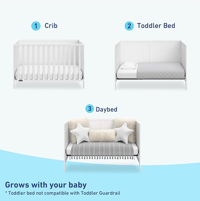 Graco Theo 3-in-1 Convertible Baby Crib (White) - GREENGUARD Gold Certified, Converts to Toddler Bed & Daybed, Fits Standard Full-Size Baby Crib Mattress, 4 Adjustable Mattress Heights