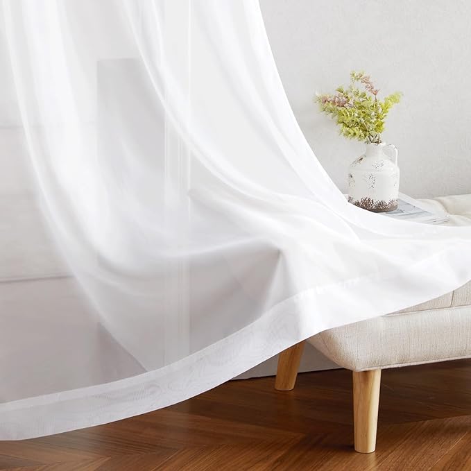 NICETOWN Bedroom Sheer Curtains 54 inch Length - Grommet Top Voile Textured Window Curtains Light and Airy Drapes for Cafe/Loft/Nursery (W54 x L54, 1 Pair, White)