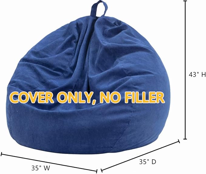 Nobildonna 3 ft Bean Bag Chair Cover (No Filler) 35"×43" Large Stuffed Animal Storage Bean Bag Washable Big Beanbag Chair Cover Premium Corduroy Stuffable Bean Bag Cover for Adults,Kids,Blue 300L