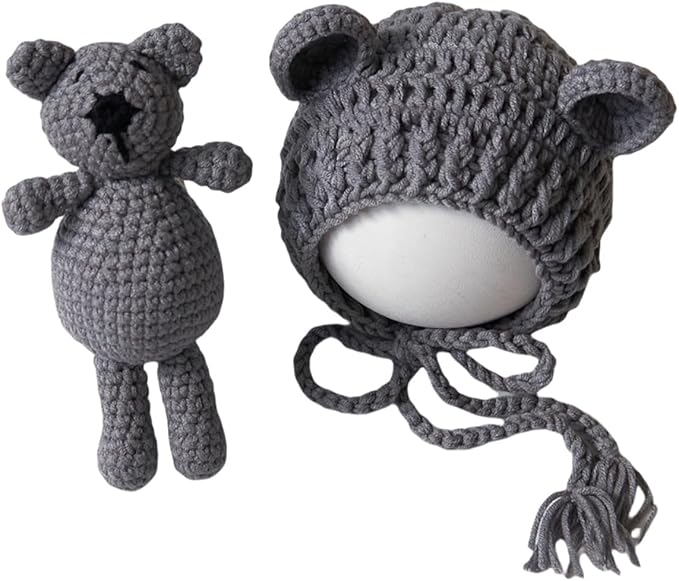 Zeroest Newborn Baby Boy Girl Photography Props Bear Hat Outfits Crochet Kint Handmade Cap Set for Newborn Photo Shoot