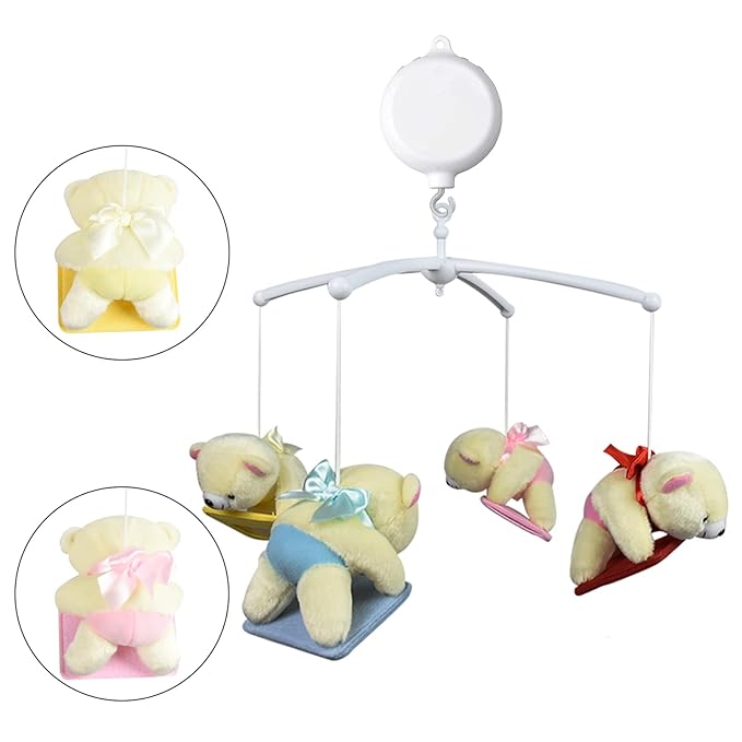 Baby Crib Mobile for Girls & Boys- Baby Mobile for Crib with 12 Lullabies, Hanging Plush Bear Toys & Nursery Decor, Crib Toys Hanging for Newborns