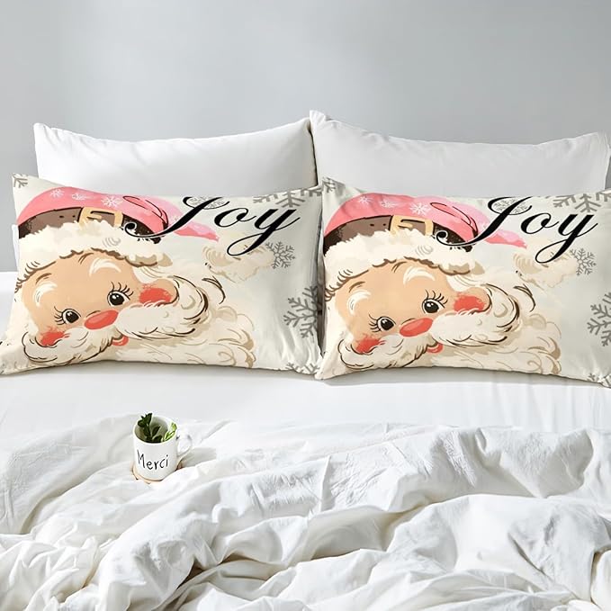 jejeloiu Pink Christmas Bedding Set for Kids Boys Girls Santa Claus Comforter Cover Set Twin Size New Year Decor Duvet Cover Bedroom Decor Xmas Bedspread Cover Bedding Collection 2Pcs