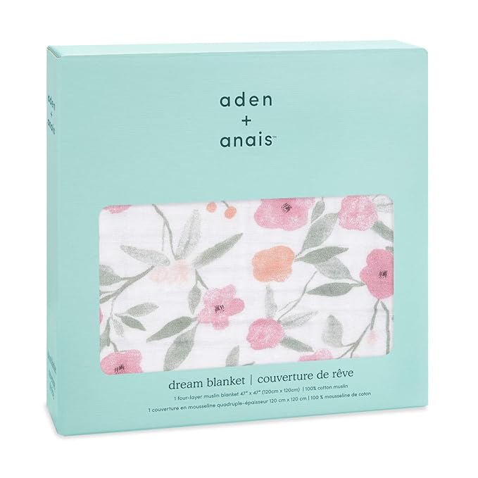aden + anais 100% Cotton Muslin Baby Blanket Crib Bedding for Newborn Baby and Toddler, Nursery Blanket for Boys and Girls, Baby Registry and Shower Gift - Mon Fleur