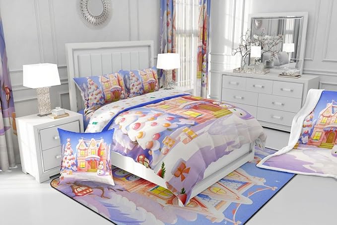 Feelyou Xmas Comforter Cover Set Twin Size Soft Bedspread Cover for Kids Boys Girls Bedroom Bed Decor Christmas Bedding Set
