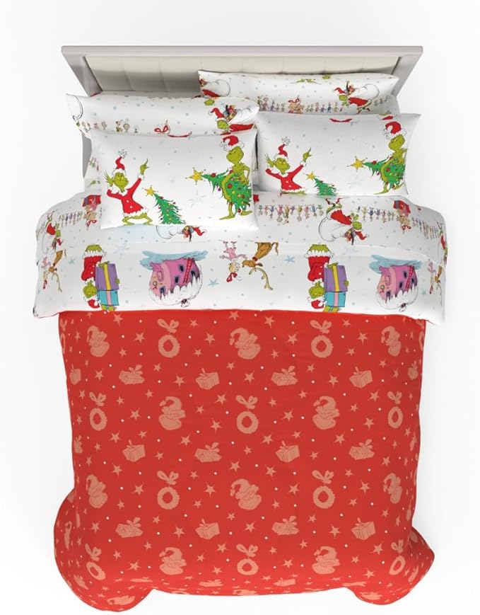 Grinch by Dr. Seuss Holiday & Christmas Bedding Super Soft Comforter and Sheet Set with Sham, 7 Piece Full Size (Official Dr. Seuss Product) by Franco