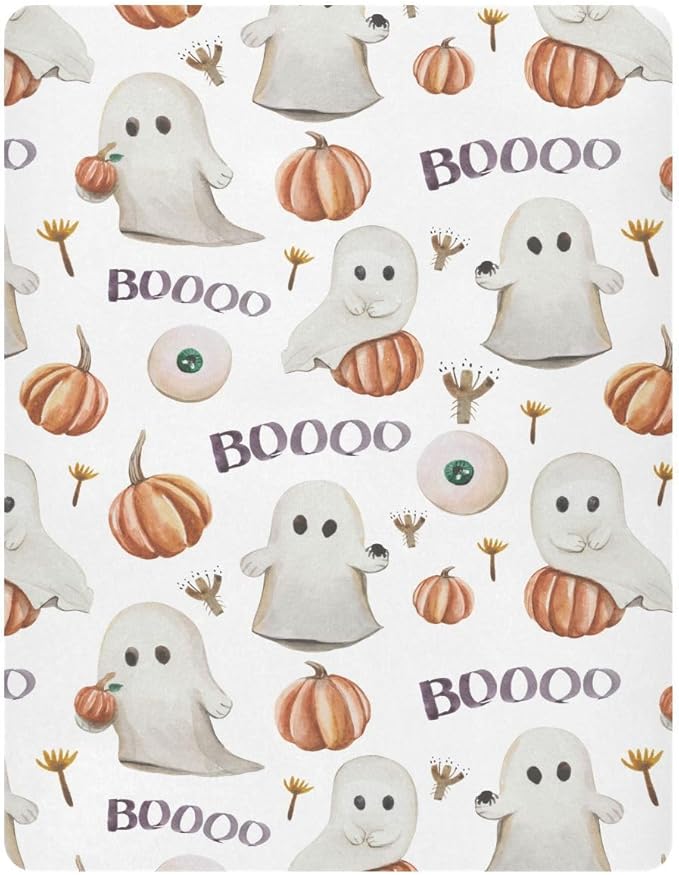 Ghosts Pumpkins Halloween Crib Sheets Soft Breathable Fitted Baby Crib Sheets Mattress Cover for Girl Boys, 52" x 28" x 9"