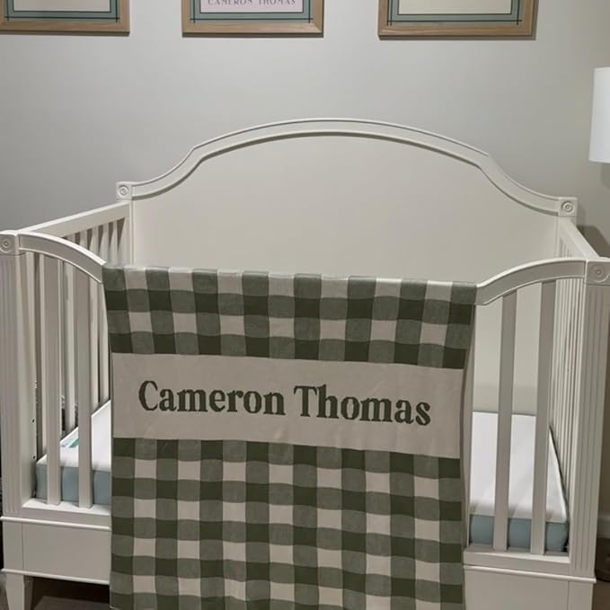 Personalized Gingham Name Blanket – 100% Organic Cotton Customized Baby Blanket, Custom Name, Bassinet 30x40, Gift for Baby Shower, Birthday Present, Girls and Boys, Toddlers Kids, Made In America