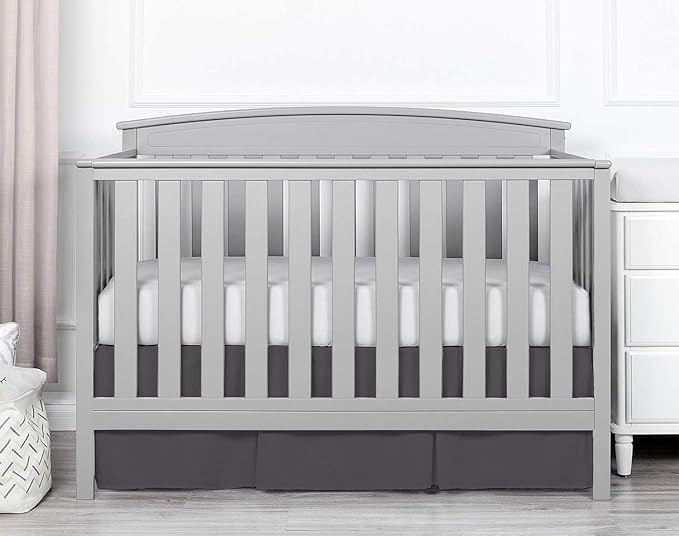 Box Pleated Mini Crib Bed Skirt Premium 100% Cotton 800 Thread Count Nursery Crib Toddler Bedding Crib Bedskirt for Baby Boys or Baby Girls, (24" x 38") + 10" Drop Lenght - Dark Grey Solid