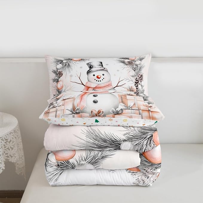 Feelyou Merry Christmas Comforter Set King Size Cute Snowman Bedding Set for Kids Boys Girls Duvet Quilt Snowflake Bedroom Decor Microfiber 3 Pcs with 2 Pillow Cases