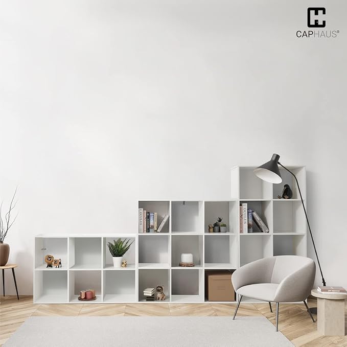 CAPHAUS 11-Inch Cube Storage Organizer Shelf, Home Storage Shelf Divider w/Back, 8-Cube Storage Bookcase, White