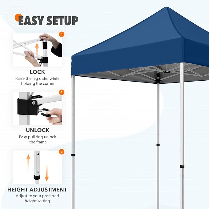 EAGLE PEAK 5x5 Pop Up Canopy Tent Instant Outdoor Canopy Easy Set-up Straight Leg Folding Shelter, Dark Blue