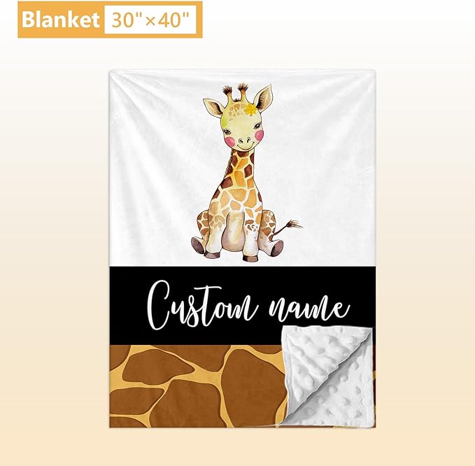 Personalized Crib Bedding Set, 5 Pcs Custom Name Nursery Bedding Sets, Giraff Infant Bedding Set for Boys Girls, Double Layer Flannel Baby Crib Set, Customized Gifts for Babies Toddlers Kids