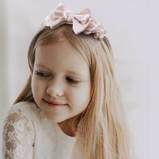 cherrboll 3pcs Baby Girl Flower Headbands, Super Soft & Stretchy Nylon Floral Bunny Ear Hairbands Easter Gift for Newborn Toddler