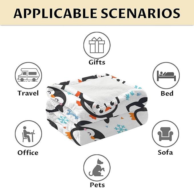 Penguin Throw Blanket Gifts for Kids - 30" x 40" Inches Cute Penguin Blankets for Girls - White Soft Fuzzy Throws for Sofa, Lap & Office