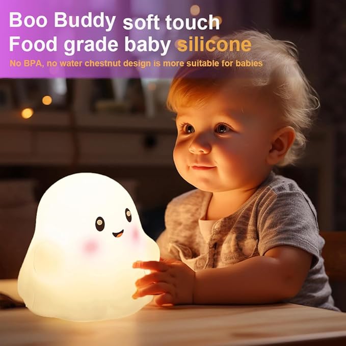 Ghost Night Light for Kids,Halloween Night Light with 13 Interactive Sound Effects ,Cute Silicone Light with 3 Levels of Brightness,Suitable for Indoor Halloween Decorations and Family (white ghost 1)