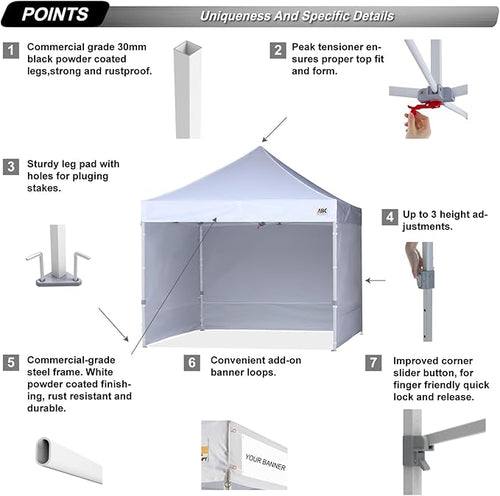 ABCCANOPY Easy Pop Up Canopy Tent with Sidewalls 10x10 Commercial -Series, White