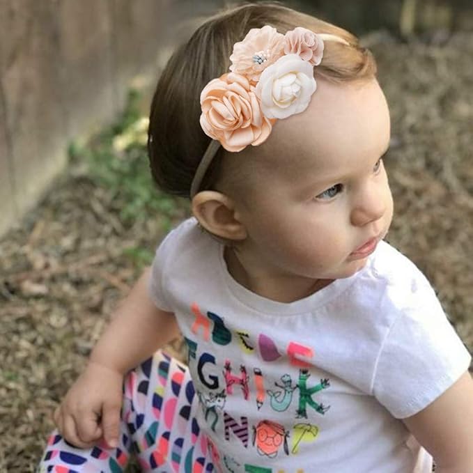 cherrboll 3pcs Baby Girl Flower Headbands, Super Soft & Stretchy Nylon Floral Hairbands for Newborn Toddler