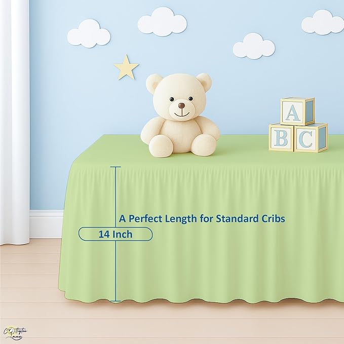 Cottington Lane Sage Infrant Crib Bed Skirt Dust Ruffle with Split Corner, 100% Natural Cotton Nursery Crib Toddler Bedding Skirt for Baby Girls or Boy, Fits Standard Cribs 28" x 52" with 14" Drop