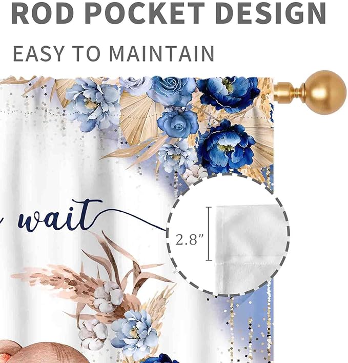 Bear Curtains for Kids Room, Baby Boys Girls Cute Lovely Bear Watercolor Floral Blue Window Drapery Treatments for Living Room Bedroom Nursey Toddler Classroom 2 Panels, 42"x45" Inch