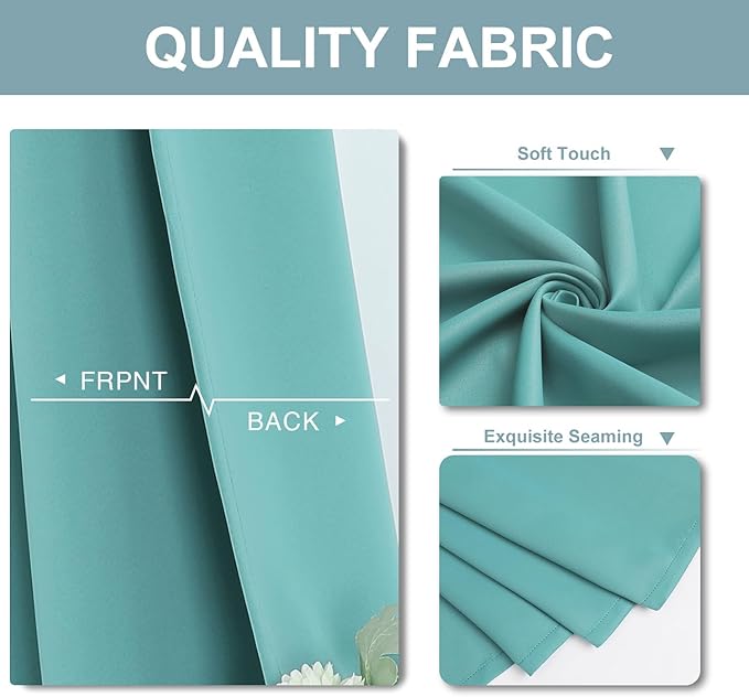 ChrisDowa Small Window Curtains 36 inches Long for Bedroom - Grommet Short Thermal Insulated Room Darkening Curtains for Kitchen (2 Panels, Aqua, 34 x 36 Inch)