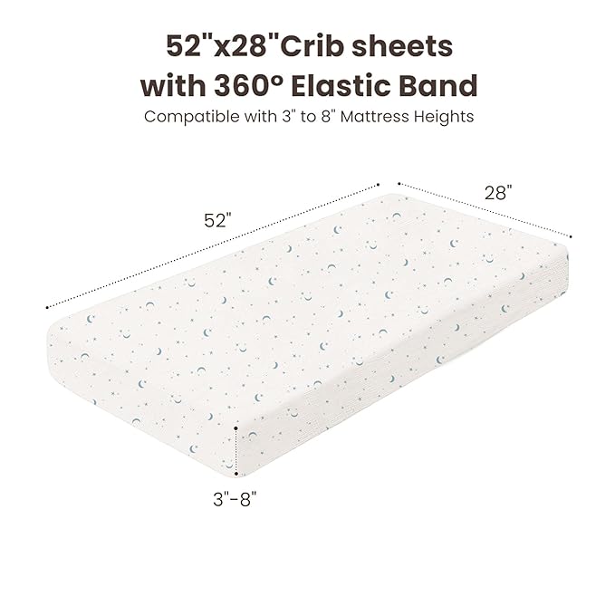 Konssy Muslin Crib Sheets for Boys, Soft Cotton Neutral Baby Sheets for Standard Crib Mattress 2 Pack, 52"x28" (Dreamfield Sky,Baby Blue Plaid)