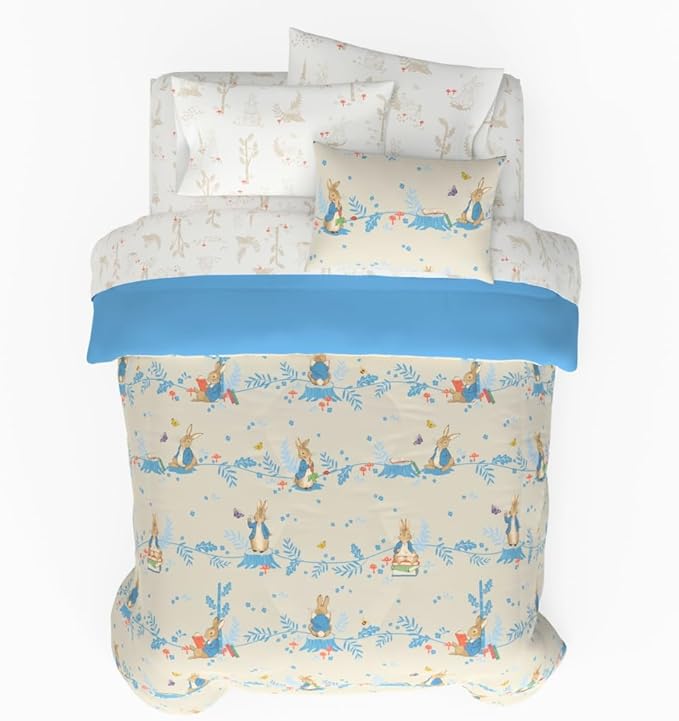 Franco Peter Rabbit Kids Bedding Super Soft & Cozy Reversible Microfiber Comforter and Sheet Set with Sham, 7 Piece Full Size, (Officially Licensed Product)