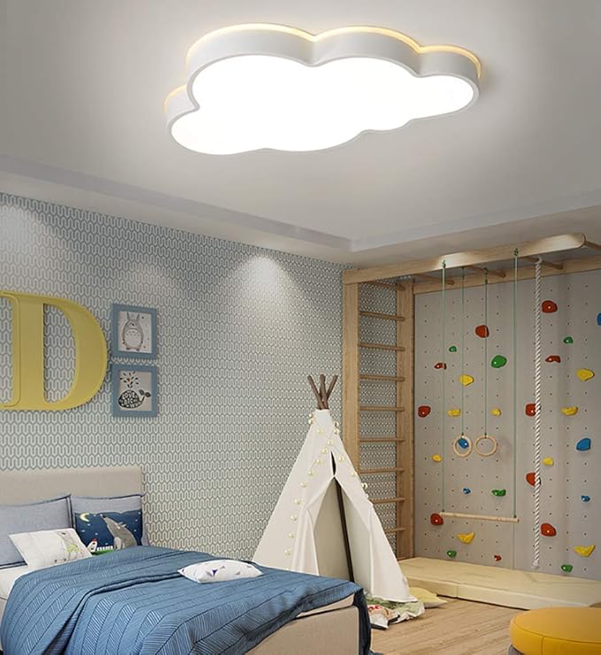 LAKIQ Modern Creative Acrylic LED Lights Cloud Shape Children Room Ceiling Light Flush Mount Ceiling Chandelier Lighting Fixture for Kids Bedroom Kindergarten Living Room (Warm Light, 25.5'')
