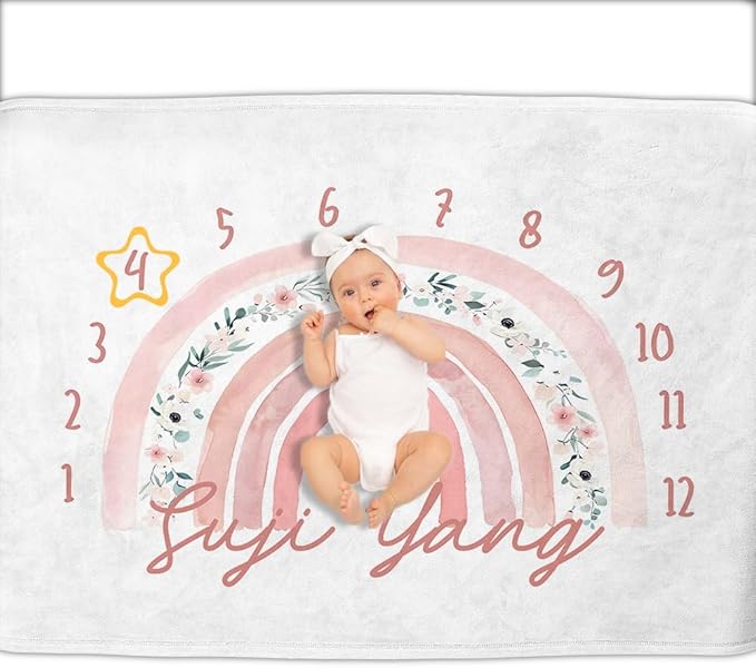 OLIVE OLIVIA Personalized Monthly Baby Milestone Blanket, Baby Months Blanket, Perfect Custom Newborn Gifts,30"x40"