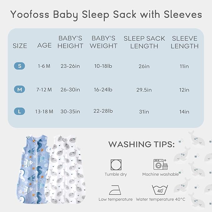Yoofoss Fleece Baby Sleep Sack 2 Pack 1.5 Tog Baby Wearable Blanket with 2-Way Zipper