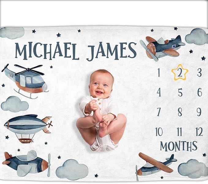 OLIVE OLIVIA Personalized Gifts for Baby with Customized Name,Baby Monthly Milestone Blanket Girl Boy,Baby Growth Chart Blanket,Perfect Custom Pentagram Frame,60''x80''