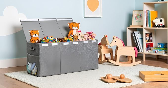 Extra Large Toy Storage Organizer with Lid, Large Toy Box Collapsible Toy Chest Storage Box Design - Toys Bin with Dividers for Kids, Nursery, Bedroom, Playroom-39.37"x13.78"x15.75''